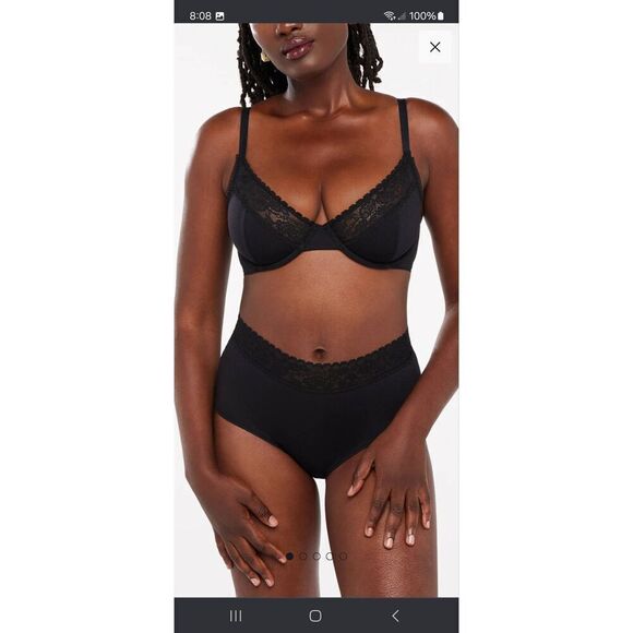 New Large Savage X Fenty Black Caviar Cotton Essential Lace Trim Shortie Panties - Picture 1 of 9